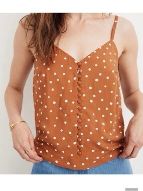 NWT Madewell Rust Polka Dot Button-Front Cami top size 4